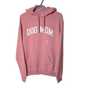 NWT "Dog Mom" Pink Long Sleeve Hoodie Size Small Comfort Wash by Hanes‎